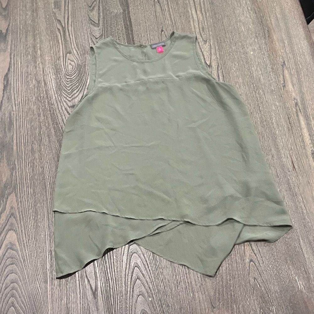 Vince Camuto Chiffon Scoop Neck Sage Green Layered Tank Top Size M